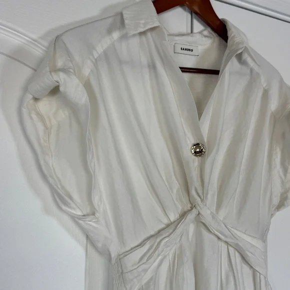 Sandro White Sigrid Twist Front Mini Shirt Dress Size 34 FR US 2 - Picture 4 of 9